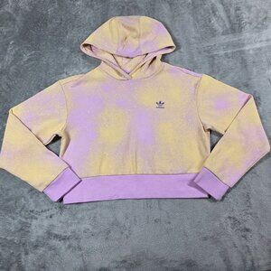 Adidas Hoodie Girls Youth Large Purple Yellow Paint Splatter Crop Top NWOT